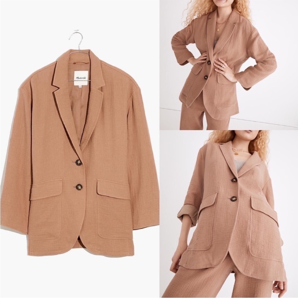 Madewell Larsen Cotton Linen Blazer Jacket Tan Brown Size S